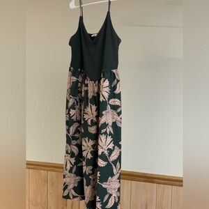 Maurices Dark Green Sleeveless Dress with Pink Leaf Motif